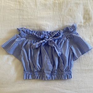 Zara Blue and While Stripe Off the Shoulder Top
